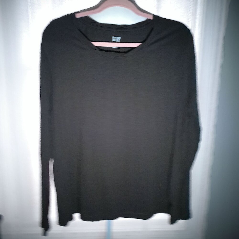 GAP Feather Tee Long Sleeve Scoop NeckDark Brown Tee XXL